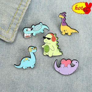 Wearing sunglasses with earphones and pillows dinosaur carton Enamel Brooch Collect With Letter Pins Clothing Backpack Enamel Ba