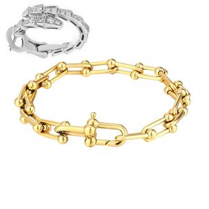 u-shape chain 18k gold plated bangles 3 colour bazalate alphabet Chain luxury bangles women letter versatile lover bracelets anniversary gift jewlry set gift