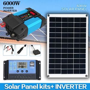 12V till 110V220V Solar Panel System 600WSolar Batteriladdningskontroller 6000W Inverter Kit Komplett kraftproduktion 240110