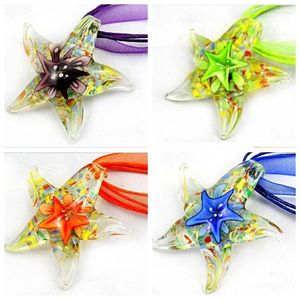 Pendant Necklaces Wholesale 4pcs Handmade Murano Lampwork Glass Flower Star 50 45MM Fit Necklace LL64