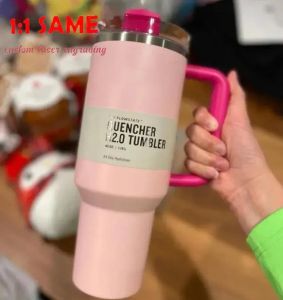 Navio dos EUA Flamingo Rosa Melancia Moonshine H2.0 Copos de aço inoxidável de 40 onças com tampa de alça de silicone e caneca de palha para carro Continue bebendo garrafa de água fria