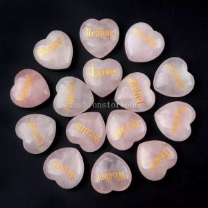 30mm Carved Wishing Inspirational Love Heart Natural Rose Quartz Stone pink Crystal Ornament Chakra Healing Reiki Beads home Table