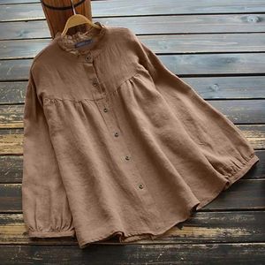 Shirts Women's Autumn Blouse Zanzea 2023 Kaftan Ruffle Shirts Casual Long Sleeve Blusas Female Button Tops Oversized Tunic Chemise
