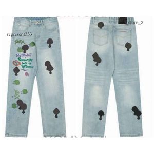 23SS NEW HERRES DESIGNER Make Old Washed Chrome Straight Trousers Heart Letter Prints Long Style Hearts Purple Jeans Chrome l8oo