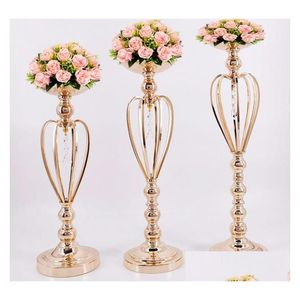 Candle Holders Classic Metal Golden Wedding Table Candelabra Home Party Centerpiece Flower Rack Crown Pattern Vase 10Pcs Sn2288 Drop Dhls6