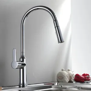 Kitchen Faucets Brass White Chrome Silver Sink Faucet Pull Out Dual Sprayer Single Lever Deck Mount Mixer Taps LK-9901Kitchen