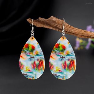 Dangle Earrings Fashion Auspicious Style Landscape Painting Acrylic Drop For Women Aesthetic Lightweight Trend Products Girls Jewelry