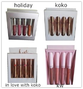 Matte Matte Liquid Lipstick Set w 4PC Shimmery Lip Gloss Makeup Zestaw Makeup Kolekcja Wysokiej jakości Koko Beauty Cosmetics F5778301