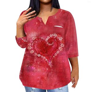 Kvinnors T-skjortor Fashionabla Casual Three Quarter Sleeve Printed V Neck Pullover 4/3 Top Luxury Tops Mark Overized T-Shir