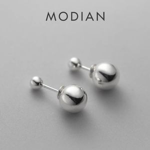 Bracelets Modian Sterling Sier Minimalist Round Bead Balls Screw Stud Earrings for Women Classic Engagement Anniversary Jewelry Gift