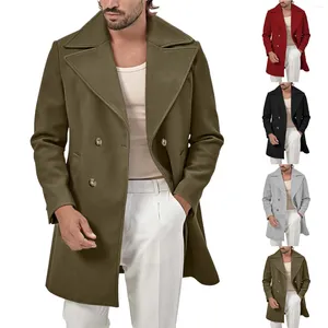 Men's Trench Coats Winter Warm Solid Color Pockets Mid Length Jacket Long Windbreaker Jackets