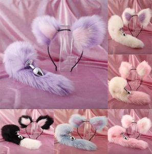 Bonito macio orelhas de gato headbands com 40cm raposa cauda arco metal butt anal plug erótico cosplay acessórios adultos brinquedos sexuais para casais mx22311066