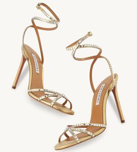 Summer Luxury Aquazzura Dance Plexi Women Sandals Shoes Crystal-embellished Ankle-Strap Party Wedding Lady Gladiator Sandalias Comfort Walking EU35-43