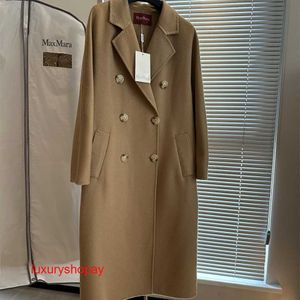 Maxmaras Women's Wrap Coat Camel Hair Coats Italian Inköpagent 101801 Wool Coat Classic Cashmere Water Ripple Women's Clothing RJQ9