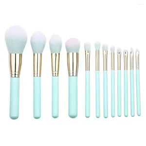 Pincéis de maquiagem 12pcs Kit Mint Brush Set Punho de madeira Cerdas de nylon em pó