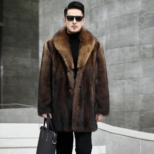 Giacca invernale calda in pelliccia sintetica di marca da uomo spessa Plus Size giacca a maniche lunghe vintage tuta da neve finta pelliccia di visone cappotti di media lunghezza 240110