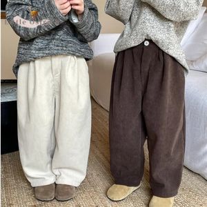 パンツ幼児幼児の中の女の男の子のフリース中央ウエストソリッドズボンコットンコードコードボトムベビー服18m-10y240109