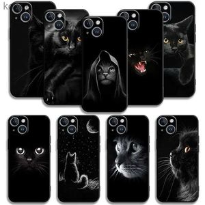 Capas de telefone celular Capa de telefone celular para iPhone 15 14 13 12 11 Pro Max 6 6S 7 8 Plus X XS XR 12 13 Mini Capa de silicone macio Gato preto olhando EyeL240110