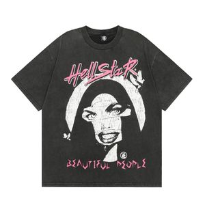 hellstar t shirt designer t skjortor grafisk tee all-match kläder hipster tvättade tyg grafiti bokstäver tryck vintage coloeful löst passande t-shirts 13