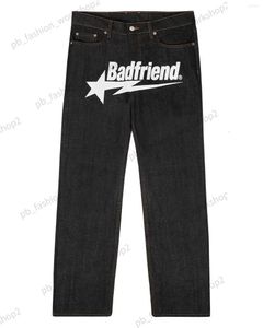 Y2K Jean Hip Hop Badfriend List do druku workowate czarne spodnie harajuku moda punkowa rock szeroka stopa spodnie uliczne 334