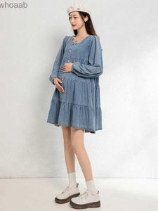 Basic Casual Dresses Spring Long Sleeves Casual Loose Dress Maternity Clothes for Pregnant Women Denim Lady Dress Pregnancy Dresses YQ240110