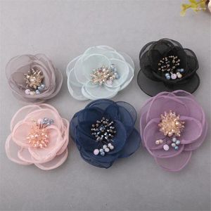 Hair Clips Arrival 1PC Chiffon Fabric Flowers Glass Crystal Rhinestone Core Jewelry Flower Button Patch Sticker Girl Headabnd Headwear