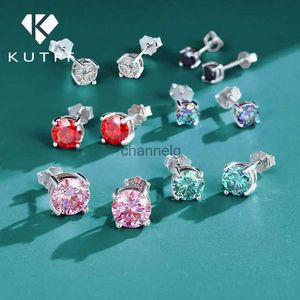 Stud 4-claw Real Moissanite Stud Earrings for Women 925 Sterling Silver Earring White Pink Red Green Color Diamond Earring with GRA YQ240110