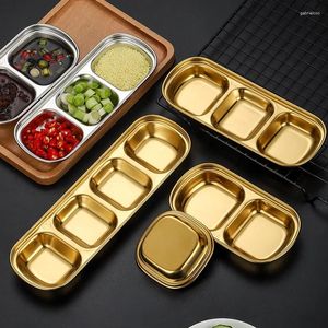 Plates Korean Style Gold Silver Stainless Steel Dessert Dining Plate Nut Cake Fruit Snack Tray Barbecue Multi Grid Kimchi Sauce Multi grid dipping dish