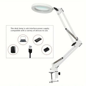 1pc 5X Magnifying Dimmable Multifunctional Desk Lamp, Long style ,Clip-on Swing Arm Foldable LED Desk Lamp, Handmade Embroidery Beauty Manicure Repair Welding Work