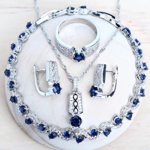 Conjuntos de joias de noiva de prata esterlina 925, joias da moda para mulheres, fantasia de zircônia, anéis de casamento, brincos, pulseira, colar com pingente