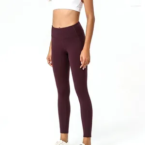 Yoga Outfits Tasche Bunte Mode Hosen Frauen Knöchellange Hohe Taille Doppelseitige Glatte Leggings Enge Hosen Laufen Sportbekleidung