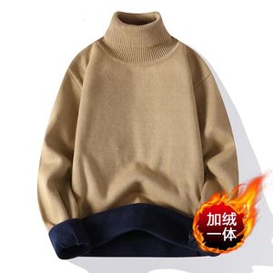Camisola masculina outono inverno malha gola alta lã grossa dentro pulôveres de cor sólida masculino casual camisola pullovers 240110