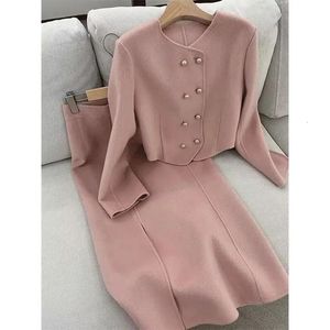 UNXX Women Skirt Suits Office Lady Tweed Set O Brick Button Butting Bodycon Long Trail Temalant Female 2 acts Women 240109