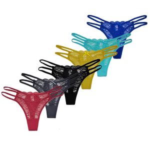 5 PCSSET Lingerie Sexy Lace Thongs Woman Low G String Girls Underpants M-XL Transparent T-back Underwear Women Panties 240110