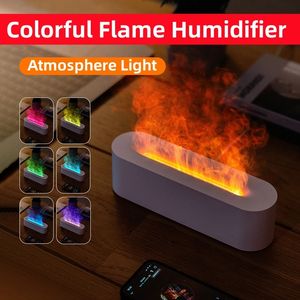 Flame Aroma Diffuser Air Hhididifier超音波クールミストメーカーFogger LEDエッセンシャルオイルランプリアルな火災ディフューザー240109