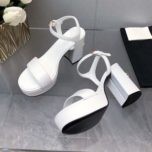 designer Womens High Heel Sandals Leather Party Fashion Metal Double buckle Summer Designer Sexy Peep-toe womens chunky Heel Dress Shoes High Heels 35-42 with box