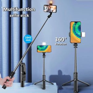 Monopods FANGTUOSI 2021 New Wireless selfie stick tripod Bluetooth Foldable Monopod With Led light remote shutter For iphone Wholesale