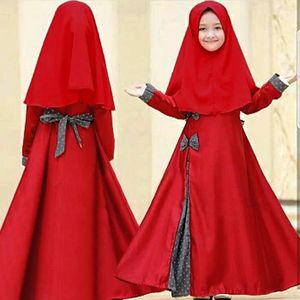 Ethnic Clothing Muslim Kids Girls Abaya Prayer Garment Hijab Bow Maxi Dress Set Turkey Dubai Kaftan Arab Robe Islamic Burqa Child Ramadan