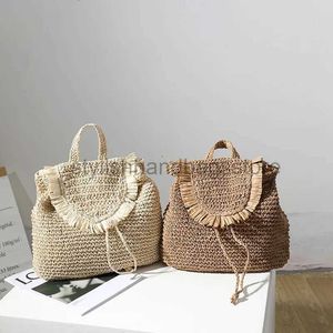 Backpack Style New str woven backpack leisure tassel str bag woven bag female ins with the same seaside vacation beach bagstylishhandbagsstore