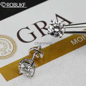 Orecchini a bottone con moissanite colore D da 0,1-2 ct VVS1 chiarezza diamante rotondo 18 carati oro bianco S925 orecchini a vite in argento sterling per le donne YQ240110