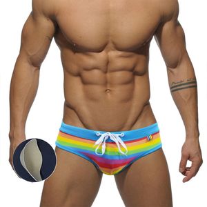 Anzüge Neu Mit Push-Pad Männer Regenbogen Drucken Dreieck Badehose Europa Amerika Mode Sexy Low Taille Bikini Sommer Strand surfen