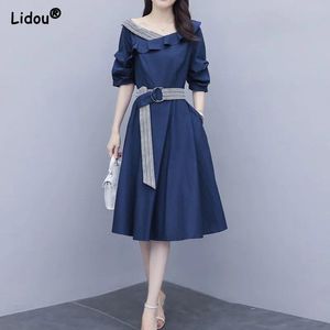 Klänning Elegant mode Empire Solid Color Cascading Ruffle Half Sleeve Aline Dresses Summer Belt Empire Popularitet Kvinnor kläder 2022