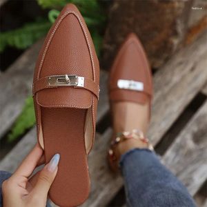 Slippers Summer Flats Mules Women Shoes 2024 Fashion Pointed Toe Slingback Party Brand Shallow Sandals Zapatos Femme