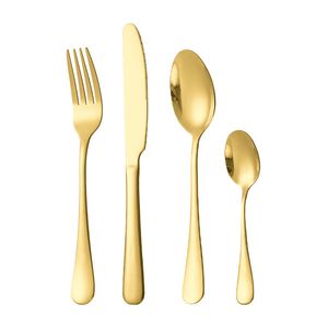 4st/Set Gold Flatware Set Rostfritt stål Silvervaror Cutlery Set Tableware Western Noderviris Golden Fork Spoon Knife Steak Kitchen redskap W0167