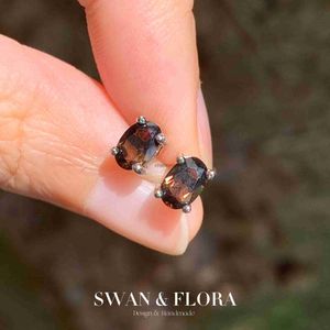 Stud 5*3MM Natural Smoky Crystal quartz Stud Earrings For Women Stone 925 Sterling Silver Vintage Gift Prevent Allergy Fine Jewelry YQ240110