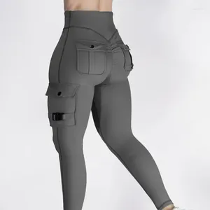 Женские брюки 2024, весна-лето, однотонные, с высокой талией и пряжкой, накладными карманами, узкие леггинсы для йоги