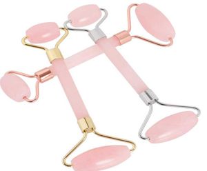 2018 New pink quartz Facial Relaxation Slimming Tool rose quartz Roller Massager jade massage stone For Face Neck Chin Whole6953216