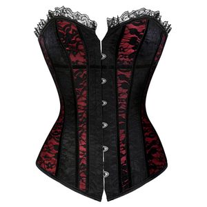 Koronkowa okładka damska Overbust Corset koronkowa w górę Boned Lingerie Zipper Side Carnival Talle i Body Shaper Bustier plus rozmiar 240109