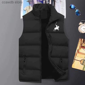 Men's Vests 2023 Newest Men's Polo Printed Sleeveless Jacket Man Autumn and Winter Warm and Windproof England Style Down Vest(4 Colors)M-5XL T240109