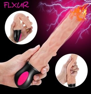 FLXUR 12 Mode Heating Realistic Dildo Vibrator Flexible Soft Silicone Penis G Spot Vagina Vibrator Masturbator Sex Toy For Women C7678592